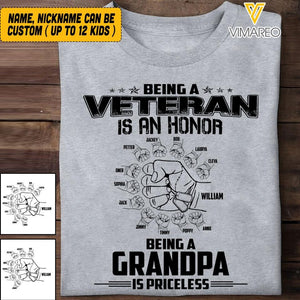 PERSONALIZED BEING A VETERAN IS AN HONOR BEING A GRANDPA IS PRICELESS TSHIRT QTVQ1404