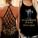 PERSONALIZED IF I'M DRUNK IT'S MY BESTIES FAULT LEOPARD  SUNFLOWER CRISS CROSS TANK QTTN1504