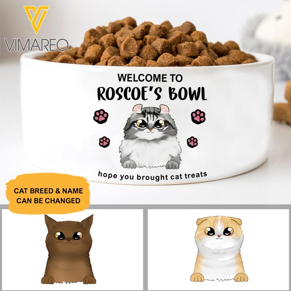 PERSONALIZED WELCOME TO CAT BOWL HOPE YOU BROUGHT CAT TREATS BOWL QTHC1804