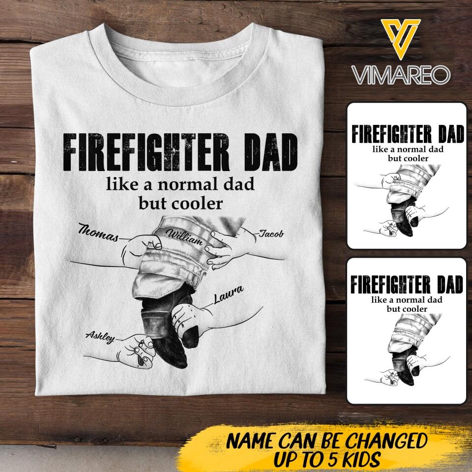 Personalized Firefighter Dad Tshirt Printed 22APR-DT19