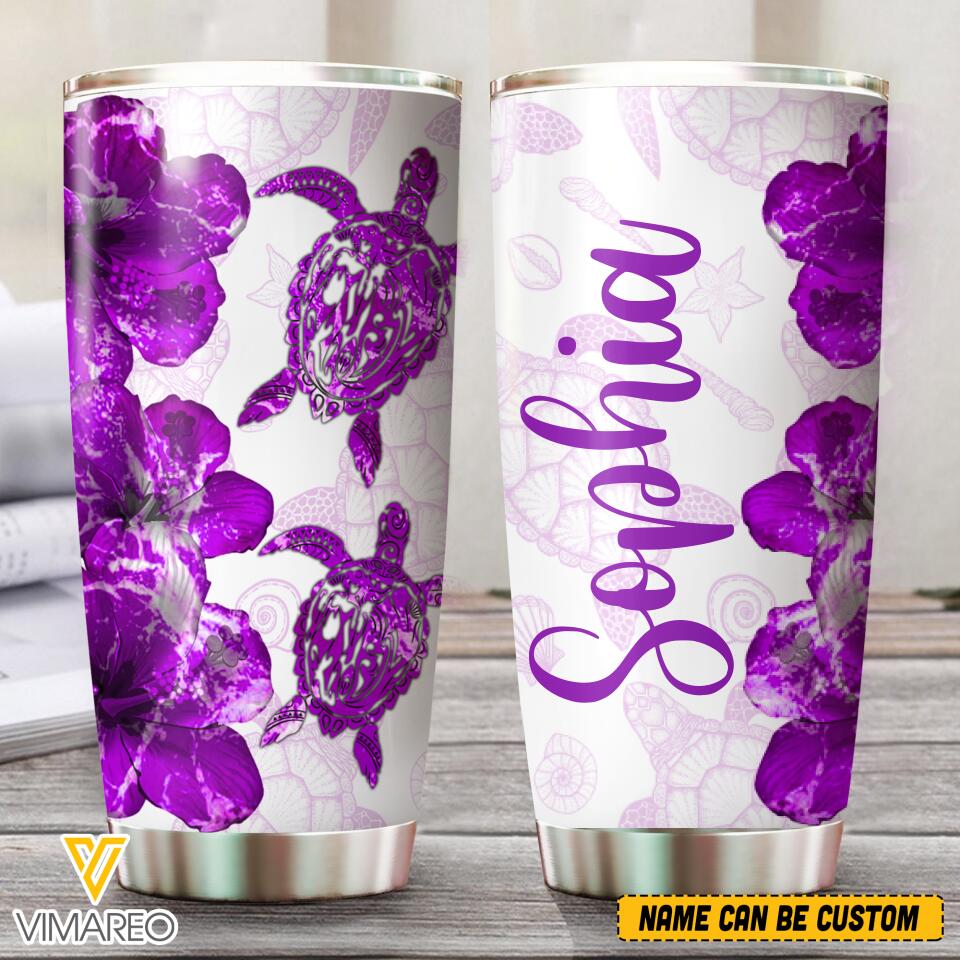 PERSONALIZED TURTLE FLOWER TUMBLER QTVQ2604