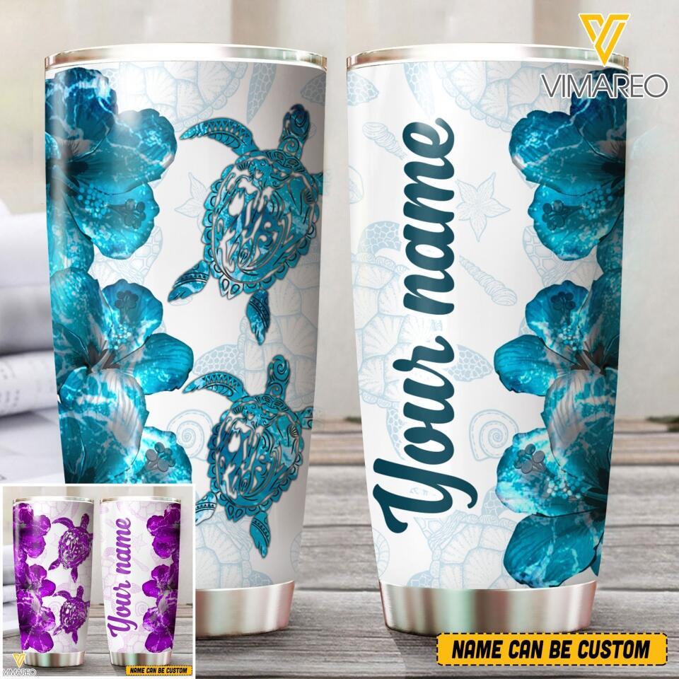 PERSONALIZED TURTLE FLOWER TUMBLER QTVQ2604