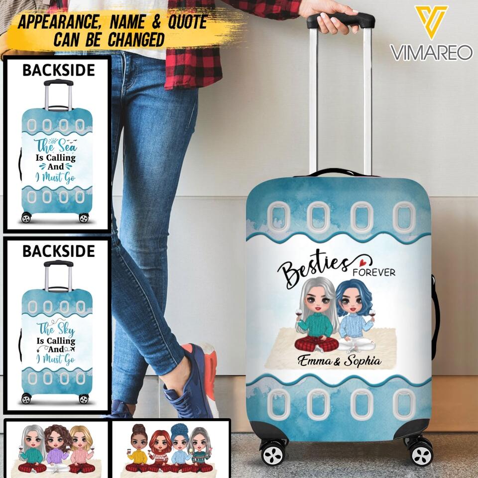 Personalized Besties Forever Luggage Cover Printed QTTN1005