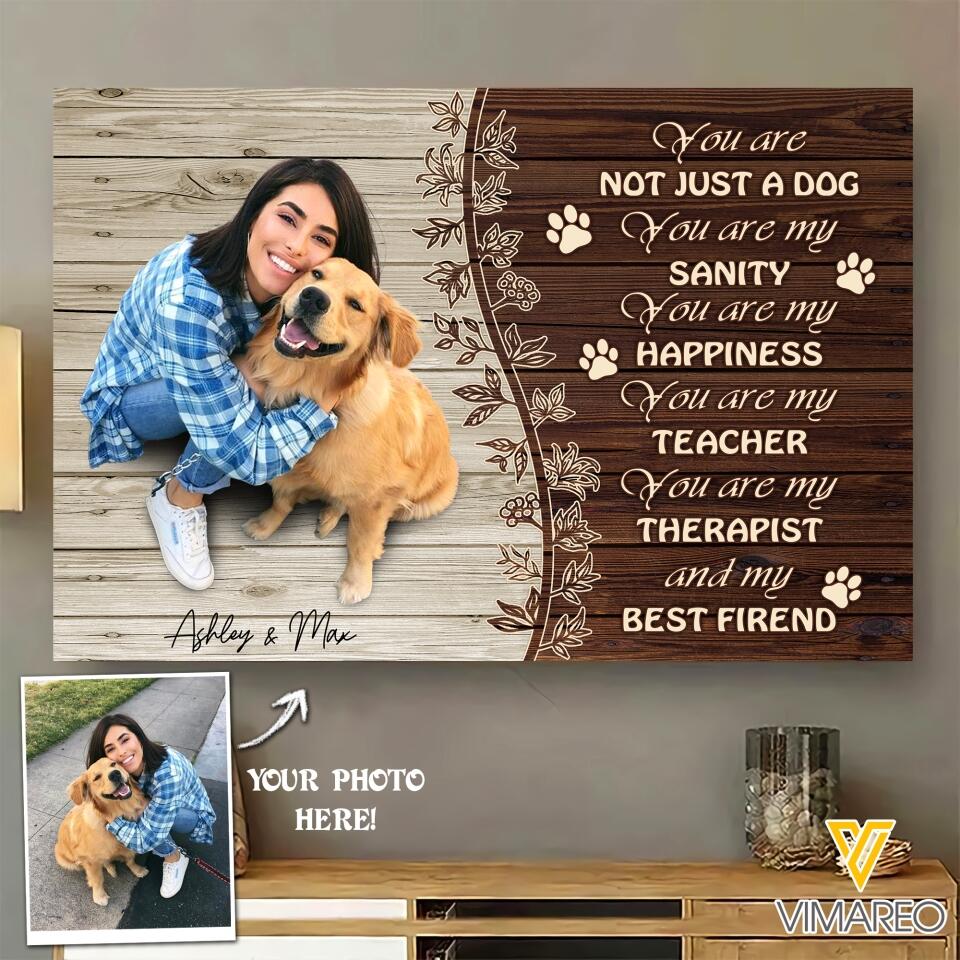 PERSONALIZED JUST A DOG SANITY HAPPINESS TEACHER THERAPIST BEST FRIEND DOG BREED UPLOAD PHOTO CANVAS QTDT2405