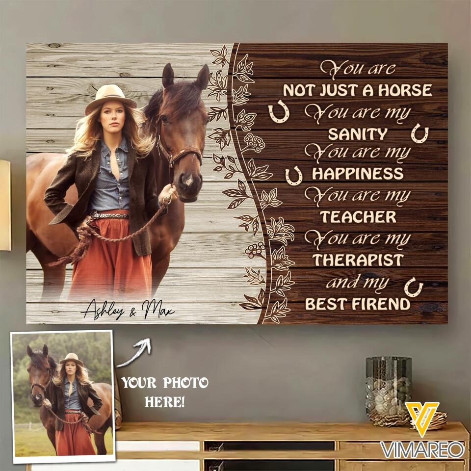 PERSONALIZED JUST A HORSE SANITY HAPPINESS TEACHER THERAPIST BEST FRIEND UPLOAD PHOTO CANVAS QTDT2405