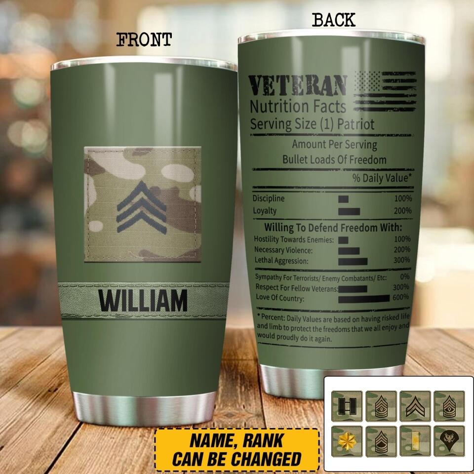 Personalized US Veteans Nutrition Facts Tumbler Printed QTDT2906