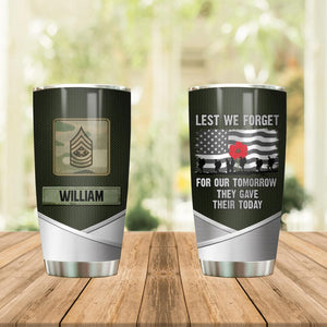 Personalized US Veteran/ Solider Lest We Forget or In Memory Tumbler Printed QTDT0607