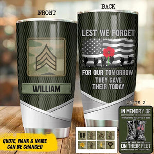 Personalized US Veteran/ Solider Lest We Forget or In Memory Tumbler Printed QTDT0607