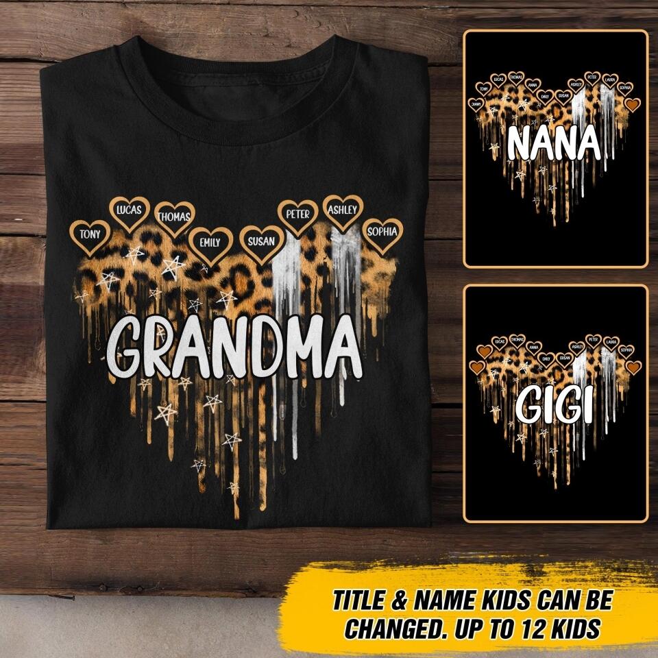 Personalized Grandma Leopard Kid Name Tshirt Printed QTDT0807