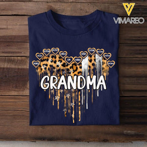 Personalized Grandma Leopard Kid Name Tshirt Printed QTDT0807