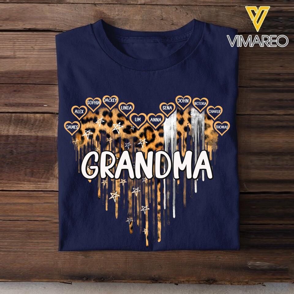 Personalized Grandma Leopard Kid Name Tshirt Printed QTDT0807