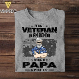 Personalized Being An Australian Veteran Is An Honor Being A Papa Is Priceless Tshirt Printed QTVQ2207