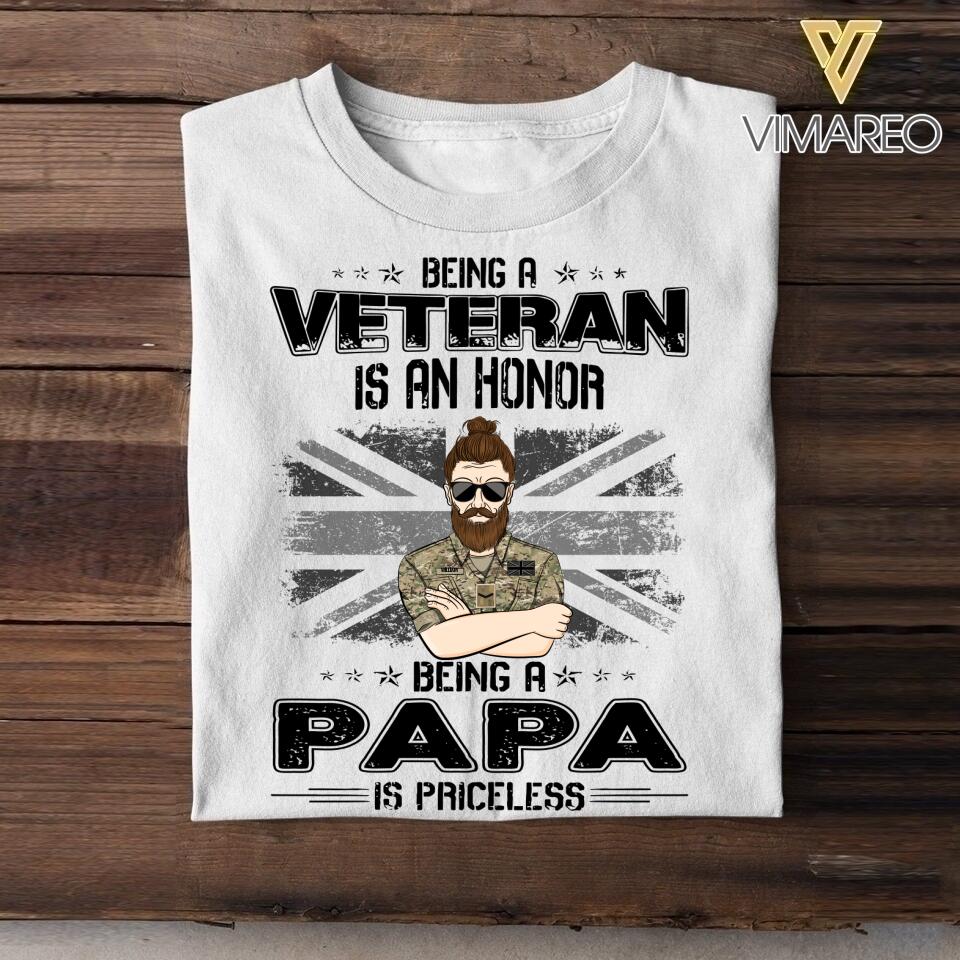 Personalized Being A British Veteran Is An Honor Being A Papa Is Priceless Tshirt Printed QTVQ2207