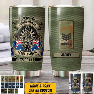 Personalized I Am An Australian Grumpy Veteran I Can Fix Stupid  Tumbler Printed QTVQ2607