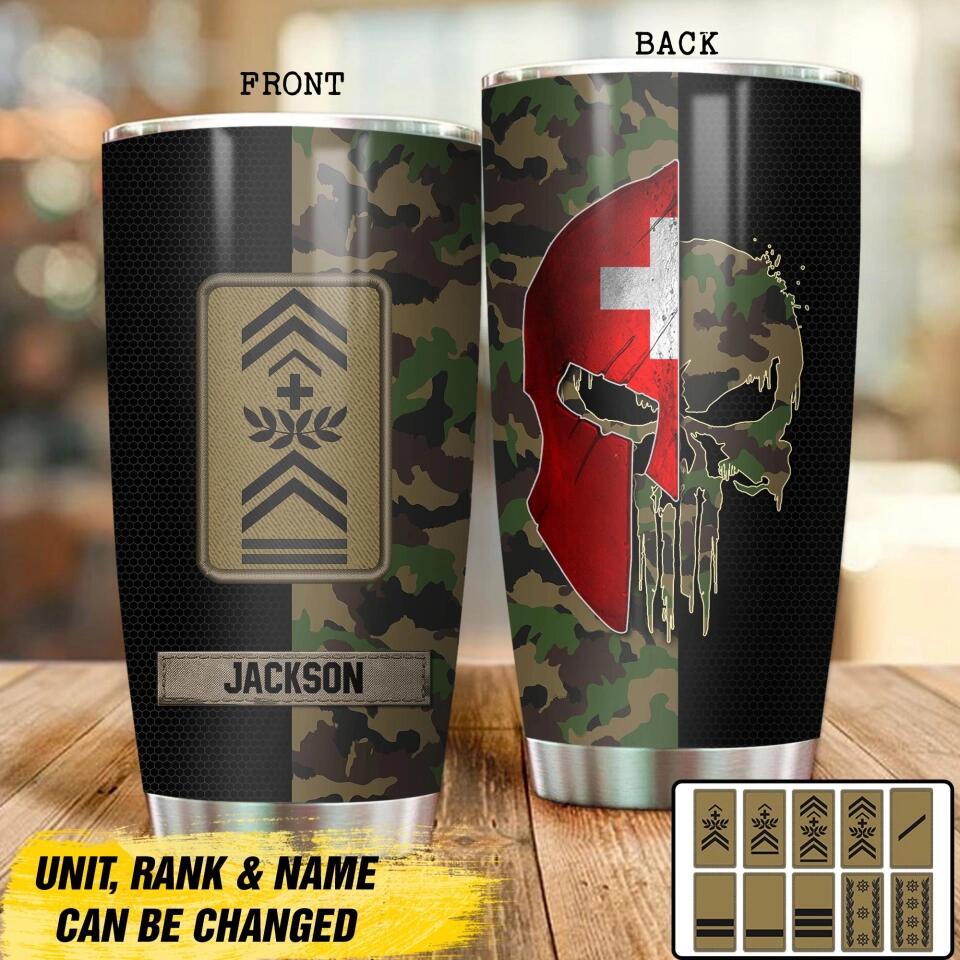 Personalized Swiss Veteran/ Solider Skull Camo Tumbler Printed QTDT0609