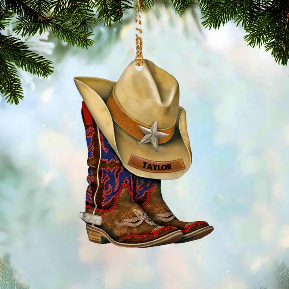 Personalized Cowgirl boots Christmas Wood Ornament QTDT2609