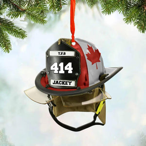 Personalized Canadian Firefighter Helmet With Department Number and Name Christmas Wood Ornament Printed QTVQ2909