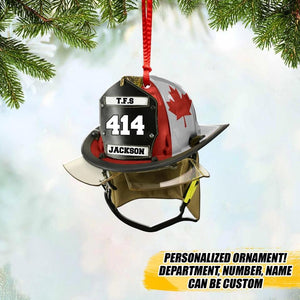 Personalized Canadian Firefighter Helmet With Department Number and Name Christmas Wood Ornament Printed QTVQ2909