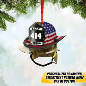 Personalized US Firefighter Helmet With Department Number and Name Christmas Wood Ornament Printed QTVQ2909