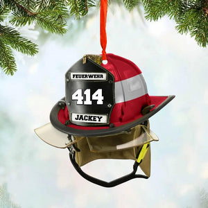 Personalized Austrian  Firefighter Helmet With Department Number and Name Christmas Wood Ornament Printed QTVQ2909