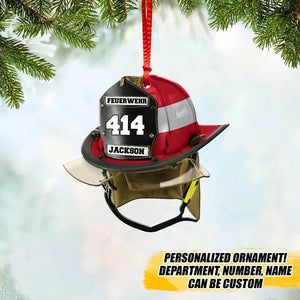 Personalized Austrian  Firefighter Helmet With Department Number and Name Christmas Wood Ornament Printed QTVQ2909