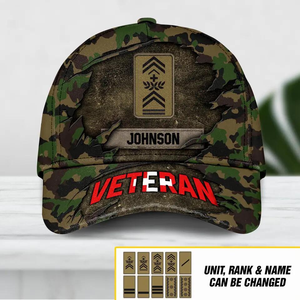 Personalized Swiss Veteran Camo Rank Peaked Cap 3D Printed QTDT2909