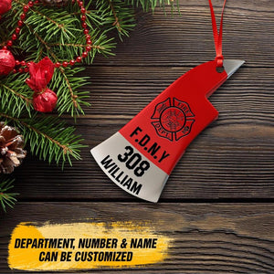 Personalized Us Firefighter With Department Number and Name Christmas Wood Ornament Printed QTDT3009