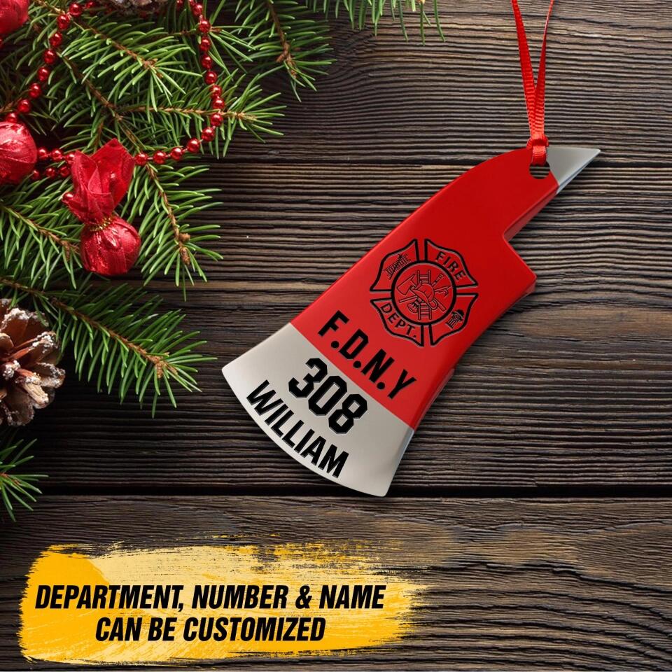 Personalized Us Firefighter With Department Number and Name Christmas Wood Ornament Printed QTDT3009