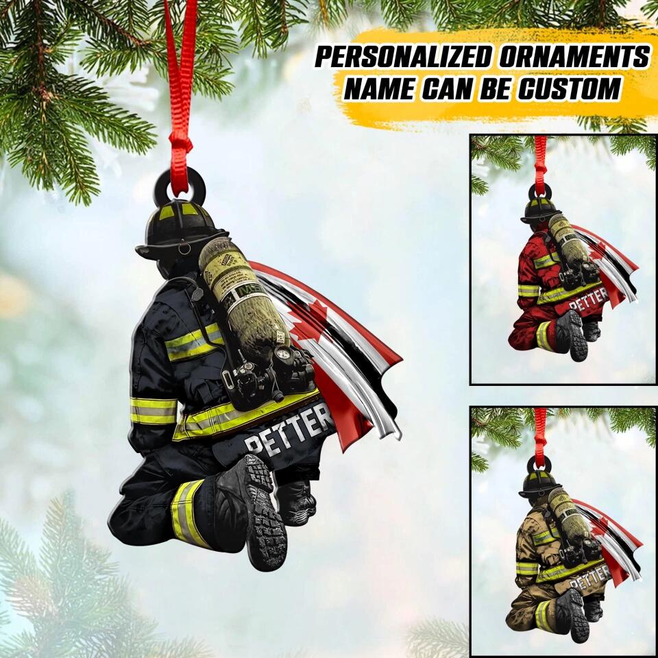 Personalized Canadian Firefighter Christmas Acrylic/Plastic Ornament Printed QTVQ0610