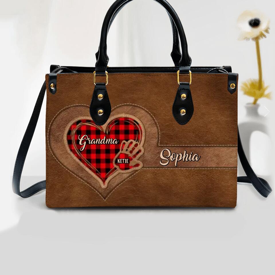 Personalized Grandma Kid Heart Leather Bag Printed 22OCT-HY07