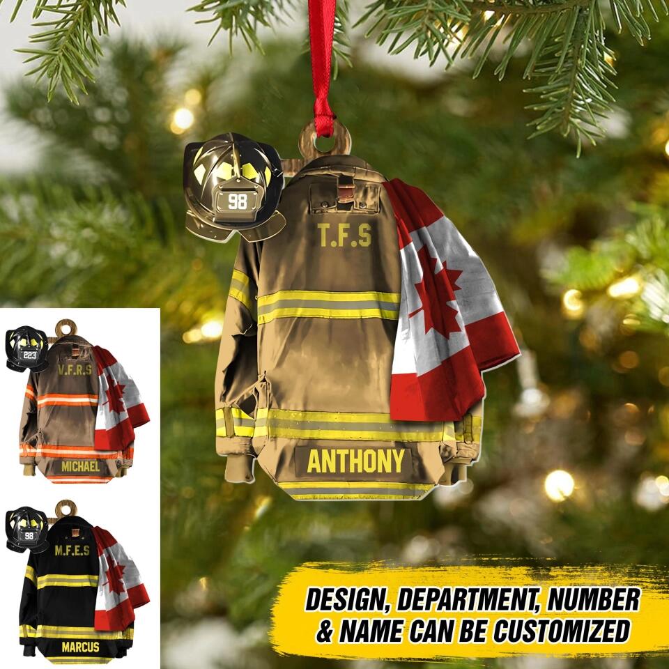 Personalized Canadian Firefighter Christmas Wood Ornament Printed 22OCT-DT10