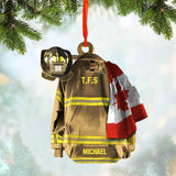 Personalized Canadian Firefighter Christmas Wood Ornament Printed 22OCT-DT10