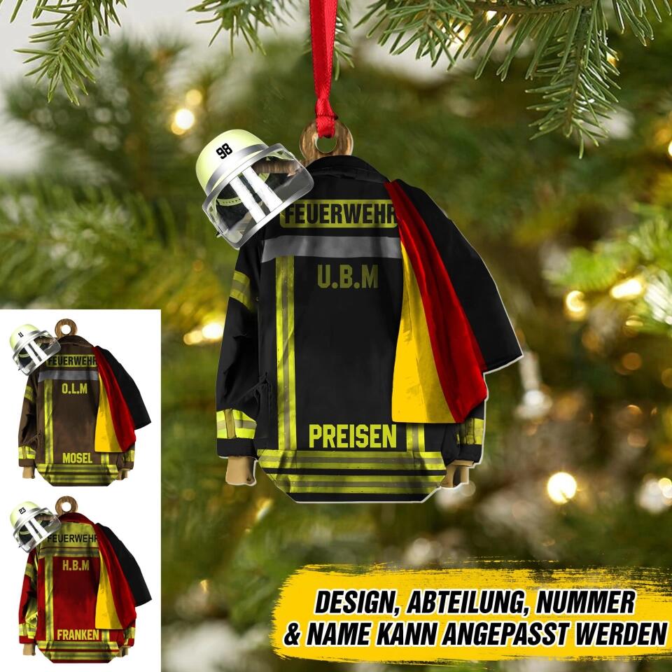 Personalized German Firefighter Christmas Wood Ornament Printed 22OCT-DT10