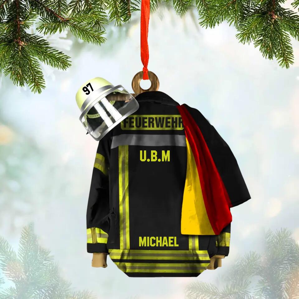 Personalized German Firefighter Christmas Wood Ornament Printed 22OCT-DT10