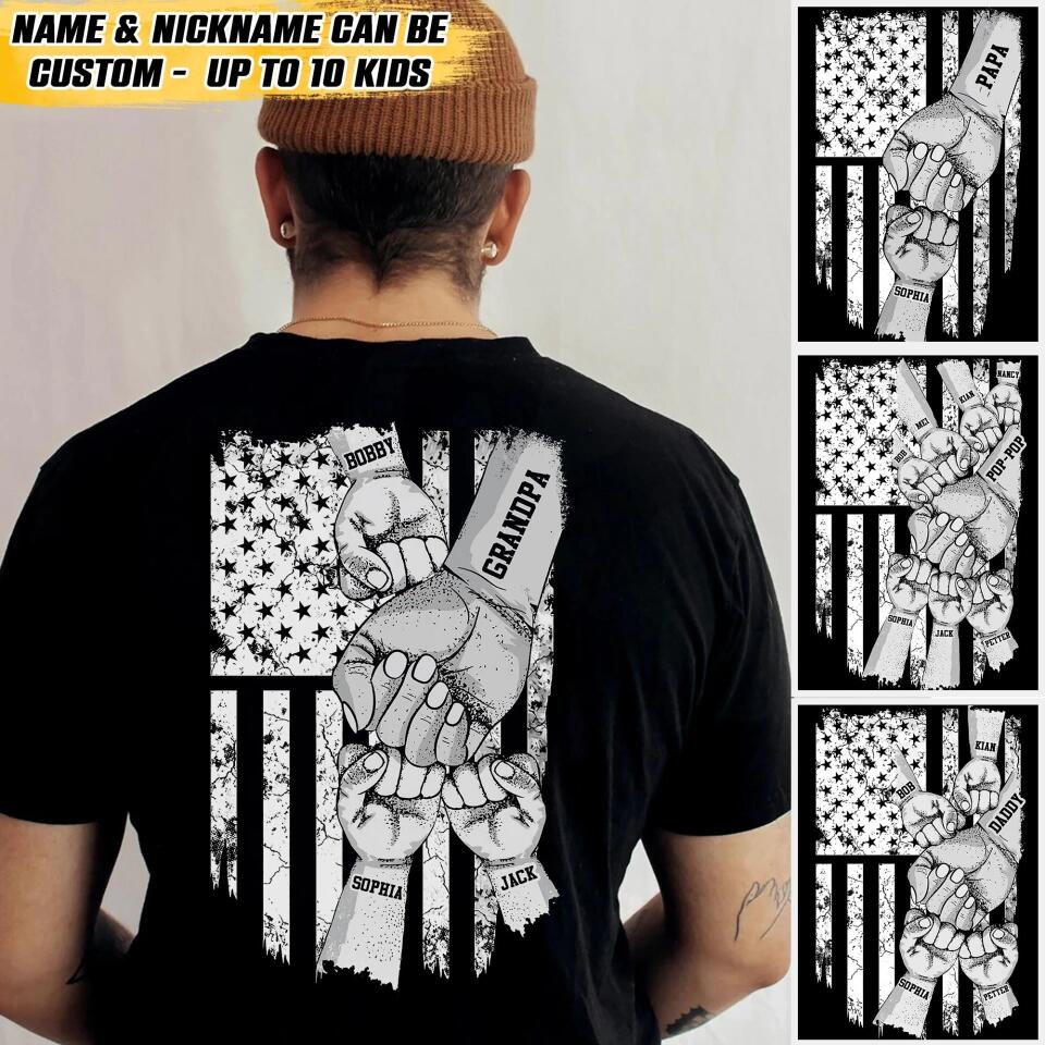 Personalized Grandpa Kid Hand American Flag Tshirt Printed 22OCT-HQ15