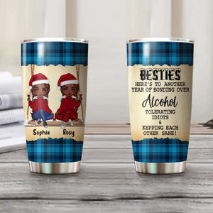 Personalized Besties Here's To Another Year Of Bonding Over Alcohol Caro Background Tumbler Printed OCT22-HQ21