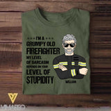 Personalized I'm An US Grumpy Old Firefighter My Level Of Sarcasm Depends On Your Level Of Stupid Tshirt Printed OCT22-DT24