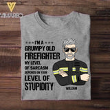 Personalized I'm An US Grumpy Old Firefighter My Level Of Sarcasm Depends On Your Level Of Stupid Tshirt Printed OCT22-DT24