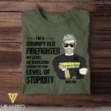 Personalized I'm An Italian Grumpy Old Firefighter My Level Of Sarcasm Depends On Your Level Of Stupid Tshirt Printed OCT22-DT24