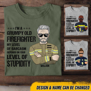 Personalized I'm An Australian Grumpy Old Firefighter My Level Of Sarcasm Depends On Your Level Of Stupid Tshirt Printed OCT22-DT24