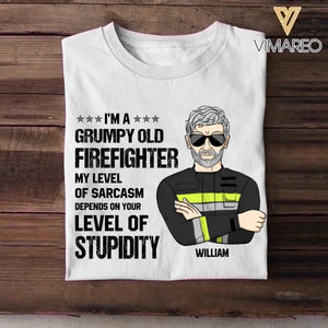 Personalized I'm An Italian Grumpy Old Firefighter My Level Of Sarcasm Depends On Your Level Of Stupid Tshirt Printed OCT22-DT24