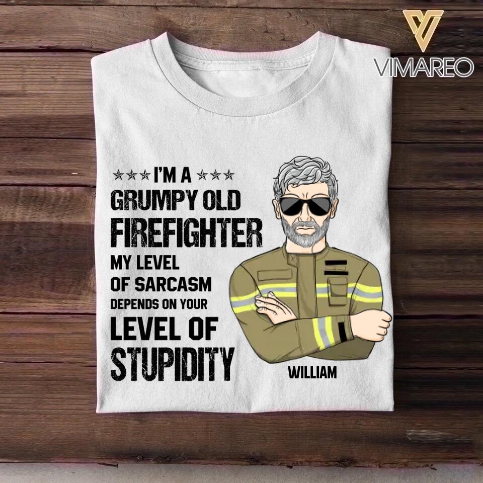 Personalized I'm An Australian Grumpy Old Firefighter My Level Of Sarcasm Depends On Your Level Of Stupid Tshirt Printed OCT22-DT24