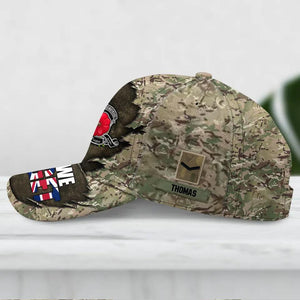 Personalized UK Veteran/ Solider Lest We Forget Camo Rank Peaked Cap 3D Printed QTDT2710