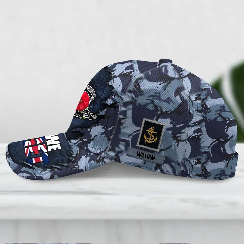 Personalized UK Veteran/ Solider Lest We Forget Camo Rank Peaked Cap 3D Printed QTDT2710