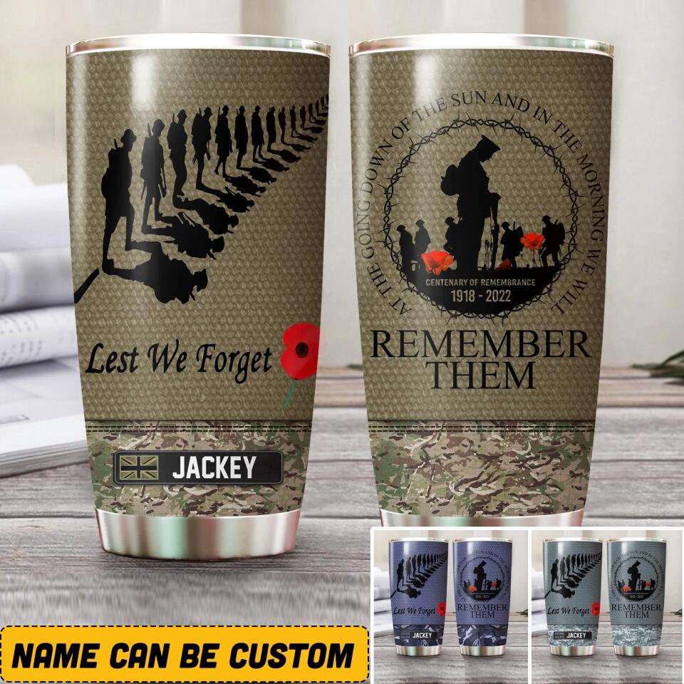 Personalized UK Solider/ Veteran Lest We Forget Remember Them Tumbler Printed QTHQ2810