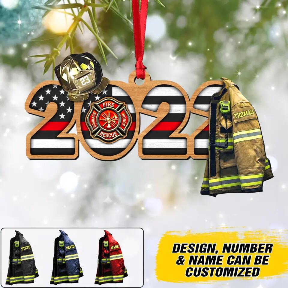 Personalized Firefighter Uniform 2022 Christmas Wood Ornament Printed 22NOV-DT02