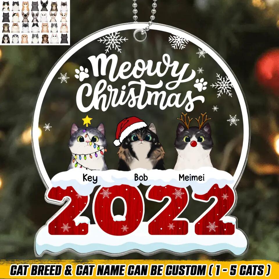 Personalized 2022 Meowy Christmas Cat Lovers Acrylic/Plastic Ornament Printed QTHQ0211