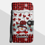 Personalized Grandma Nana Mommy Snowman Kid Name Heart Caro Phone Leather Wallet 22NOV-DT10