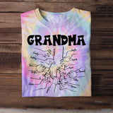 Personalized Grandma Kid Name Hand Printed Tie Dye Tshirts 22NOV-DT18