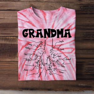 Personalized Grandma Kid Name Hand Printed Tie Dye Tshirts 22NOV-DT18